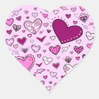 Lovely Pink & Purple Heart Doodles (Pink Back) Sticker