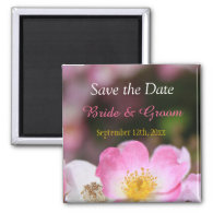 lovely pink wild rose flower wedding save the date magnets