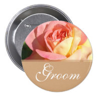 Lovely pink yellow rose wedding  button for groom