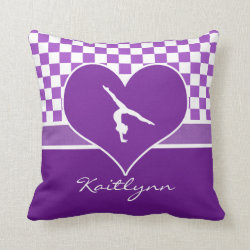 Lovely Purple Checkered Gymnastics with Monogram Throw Pillow