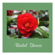 Lovely red camelia flowers green bridal shower custom invite