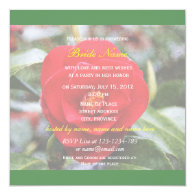 Lovely red camelia flowers green bridal shower custom invite