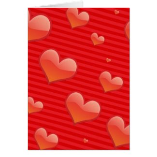 Lovely Red Hearts On Striped Background Card