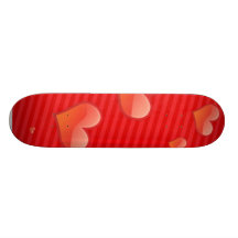 Lovely Red Hearts On Striped Background Skate Board Decks