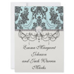 Lovely rose black and baby blue damask custom announcements