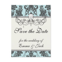 Lovely rose black and baby blue damask postcards