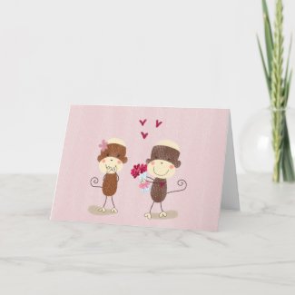 Lovely Sock Monkey Couple Valentine Card card