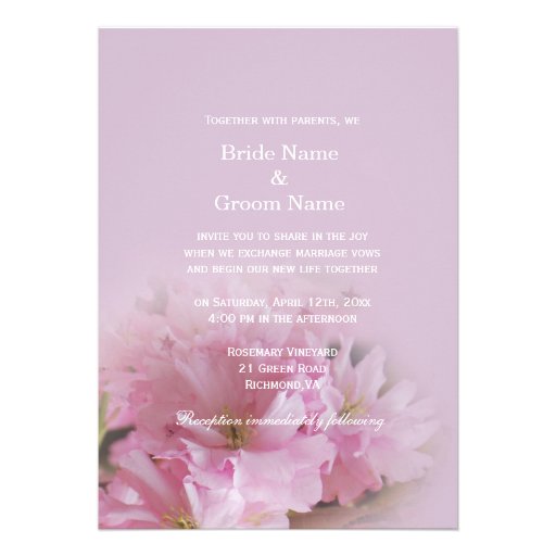 Lovely soft pink cherry blossom spring wedding personalized announcements