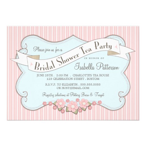Lovely Vintage Bridal Shower Tea Party Invitation
