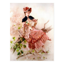 Lovely Vintage Lady In Pink Dress Postcards