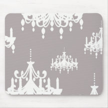 lovely white chandelier damask on grey silver mousepad