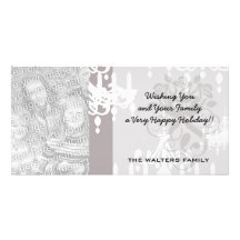 lovely white chandelier damask on grey silver customized photo card