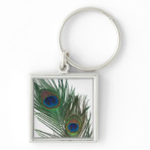 Lovely White Peacock Feather Keychain