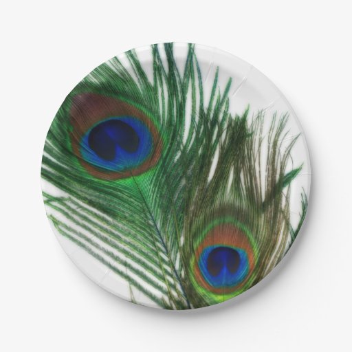 Lovely White Peacock Feathers Paper Plate Zazzle