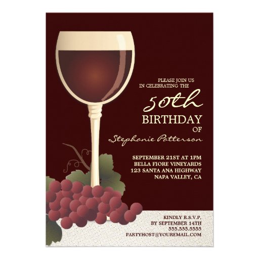 Lovely Wine & Grapes 50th Birthday Invitation (front side)