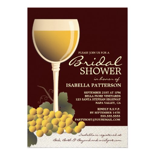 Lovely Wine & Grapes Bridal Shower Invitation (front side)