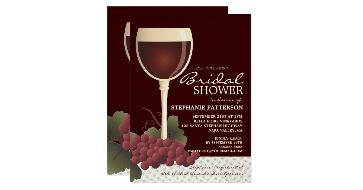 Lovely Wine & Grapes Bridal Shower Invitation Zazzle