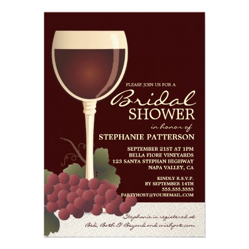 Lovely Wine & Grapes Bridal Shower Invitation (front side)