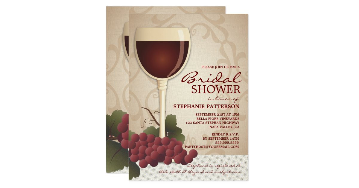 Lovely Wine & Grapes Bridal Shower Invitation Zazzle