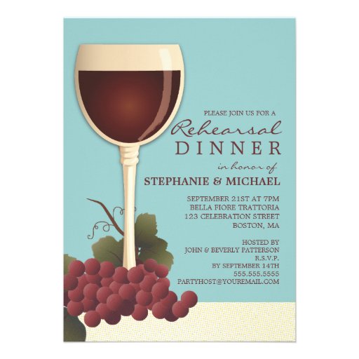 Lovely Wine & Grapes Rehearsal Dinner Invitation