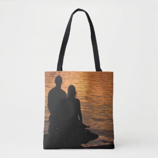 Lovers at Orange Sunset Lake Tote Bag