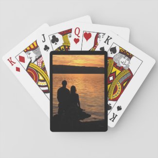 Lovers at Sunset Lake Playing Cards