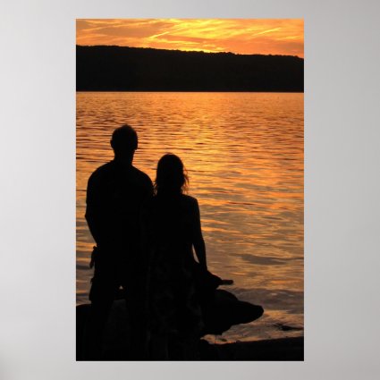 Lovers at Sunset Lake Poster