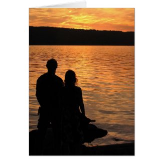 Lovers at Sunset Lake Valentine Greeting Card