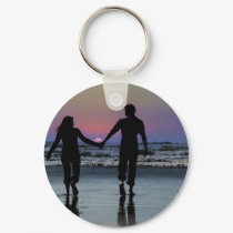 Lovers Holding Hands Walking into the Beach Sunset keychains