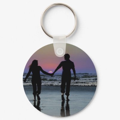 Lovers Holding Hands Walking into the Beach Sunset Key Chains by 