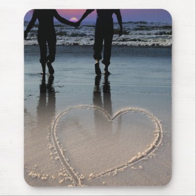 Lovers Holding Hands Walking into the Beach Sunset Mouse Pads by