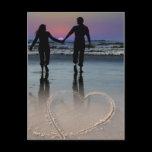 Lovers Holding Hands Walking into the Beach Sunset Postcard