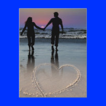 Lovers Holding Hands Walking into the Beach Sunset Postcard