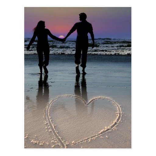 Lovers Holding Hands Walking Into The Beach Sunset Postcard Zazzle