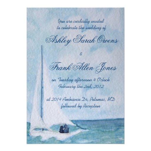 Lovers on a sailboat -  wedding invitation