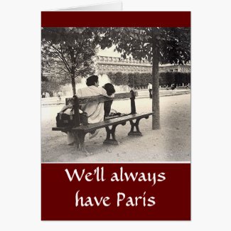 Lovers On Park Bench In Paris Valentine Greeting Cards