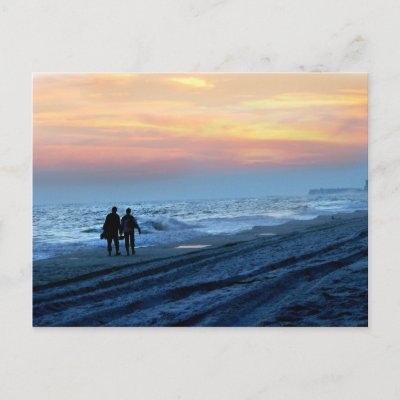 Lovers Sunset Beach Walk Postcard