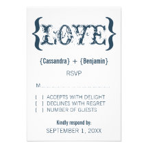 Love's Embrace Response Card, Dark Blue Personalized Invites