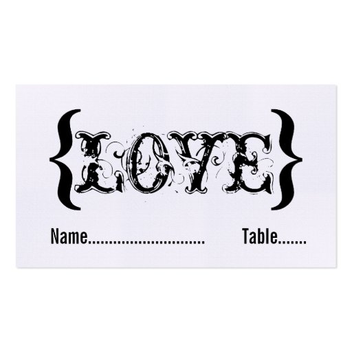 Love's Embrace Wedding Place Card, Black and White Business Card (front side)