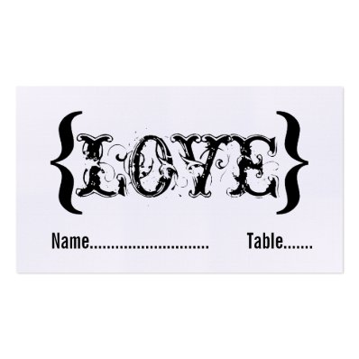 Love's Embrace Wedding Place Card, Black and White Standard Business Card