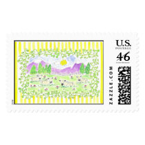 Lovie and Dodge Pastoral Yellow Postage Stamps