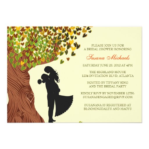 Loving Couple Initials Oak Tree Fall Bridal Shower Personalized Announcement (front side)