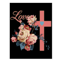 LOVING FLOWERS AND CROSS POSTCARD
