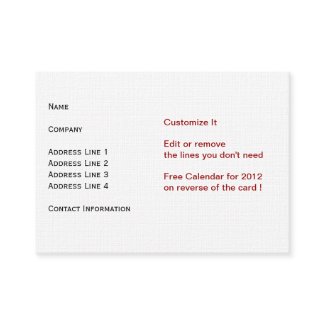 low cost linen texture business card 2012 calendar