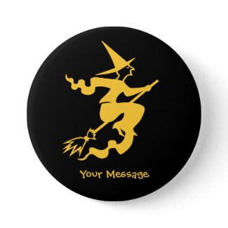 Low Cost Halloween Orange Witch on Broomstick Buttons