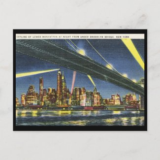 Lower Manhattan at Night Vintage postcard