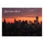 Lower Manhattan Skyline at Twilight, Pink Sky A1 Custom Invitations