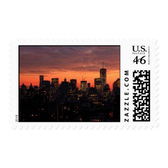 Lower Manhattan Skyline at Twilight, Pink Sky A1 Postage