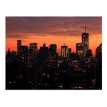 Lower Manhattan Skyline at Twilight, Pink Sky A1 Post Cards
