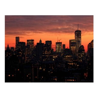 Lower Manhattan Skyline at Twilight, Pink Sky A1 Post Cards